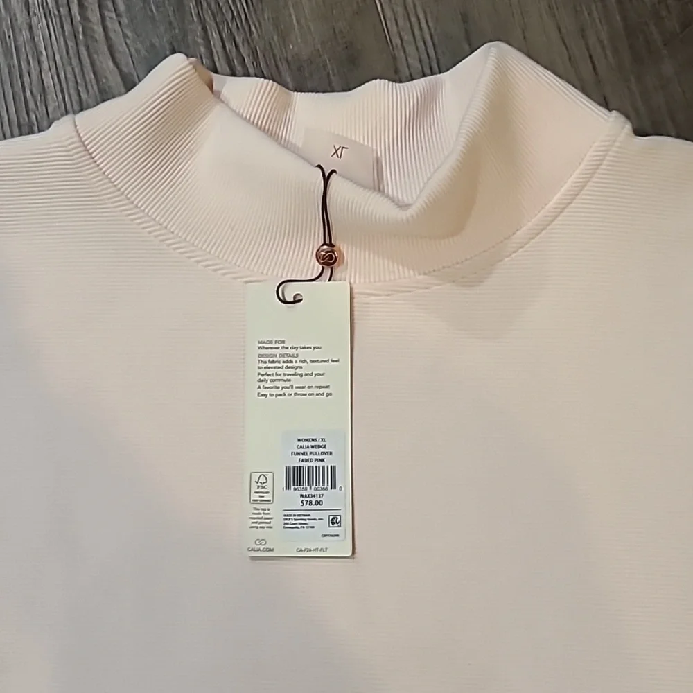 CALIA by Carrie Faded Pink Ellevate Ottoman Funnel Pullover Size XL - Picture 6 of 7